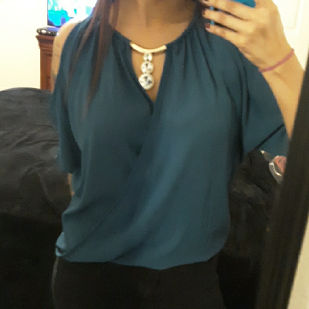 Blue blouse with built in necklace